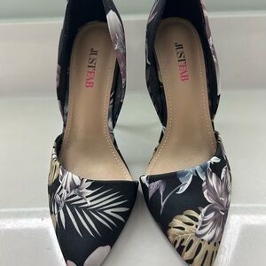 JustFab Black and Floral Patterned Heels